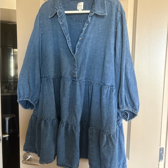 Blue Denim Tiered Dress - Picture 2 of 4